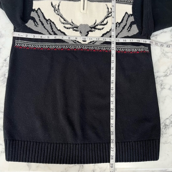 Chaps Sweater Men’s Large Black Fair Isle Deer Skull  Sweater Quarter Zip - Picture 4 of 6